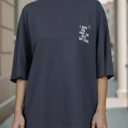 Shein Drop Shoulder Typographic Back Print Oversized Fit Tshirt image 2