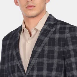 Arrow Men Blue Checked Single-Breasted Blazers image 4
