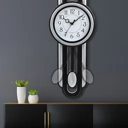 Attractionz SilverToned and Black Analogue Contemporary Wall Clock image 2