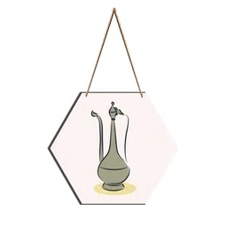 SAF White & Grey Printed Hexagon Wooden Wall Hanging image 2