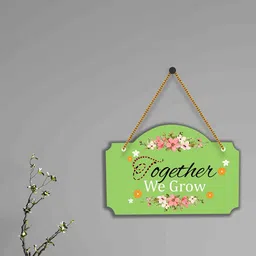 SAF Green & Pink Our Together We Grow Printed Wooden Wall Hanging With Zardoori image 2
