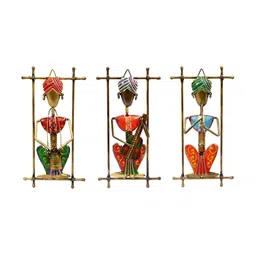 HANDICRAFTS PARADISE 3 Pieces Red & Green Metal Musician Wall Decor image 2