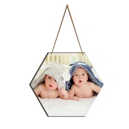 SAF White & Beige New Born Baby Printed Hexagon Wall Hanging image 2