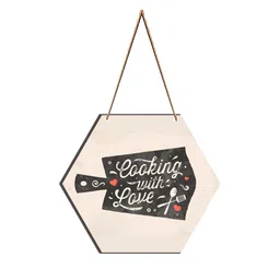 SAF Off-White & Black Cooking Theme Printed Hexagon Wooden Wall Hanging image 2