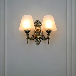 Fos Lighting White 2-Light Steel Wall Lamp with Tapered Frosted Glass Shade image 2