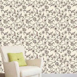 WallDaddy Beige & Grey Peach Leaf Designed Self Adhesive Wallpaper image 2