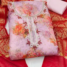 KALINI Floral Printed Organza Unstitched Dress Material image 3