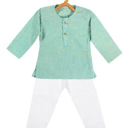 VASTRAMAY Boys Parrot Green Pure Cotton Kurta with Pyjama image 3