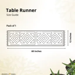 peepul tree Elegant Weave Pure Cotton & Crochet Table Runner in Mustard & Off White (14x60inches) image 2