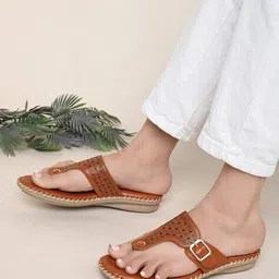 xe looks Women V-Strap Sandals with Faux Leather Upper image 2