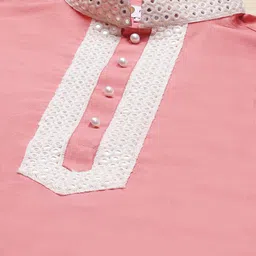 KISAH Men Pink & White Embellished Thread Work Straight Kurta image 4