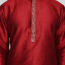 ROYAL KURTA Men Maroon Thread Work Summer Sheers Kurta image 5