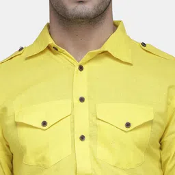 Enchanted Drapes Men Yellow Pure Cotton Pathani Kurta image 4