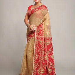 BENGAL HANDLOOM Ethnic Motifs Woven Design Jamdani Saree image 2