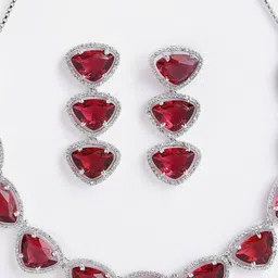 Anouk Rhodium-Plated AD-Studded Necklace & Earrings image 2