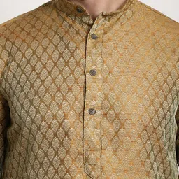 SOJANYA Men Golden & Beige Woven Design Jacquard Kurta image 5