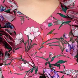 Pink Chick Girls Floral Print Bow Net Fit & Flare Dress image 4