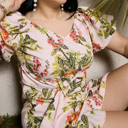 CURVE BY KASSUALLY Peach Floral Printed Flared Fit & Flare Dress image 3