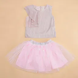 Pantaloons Junior Girls Self Designed Cotton Party Fit & Flare Co-Ords image 2