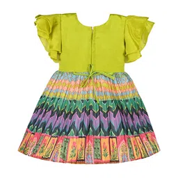 Wish Karo Girls Ethnic Motifs Printed Flared Sleeve Silk Fit & Flare Dress image 2