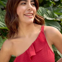 RARE Self Design One Shoulder Layered Fit & Flare Dress image 2