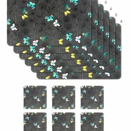 OBSESSIONS Brown 6 Pieces Printed Heat Resistant Table Placemats with Coasters image 3