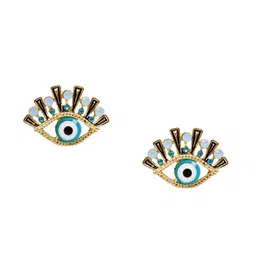 JOKER & WITCH Gold-Toned & Blue Quinn Evil Eye Contemporary Studs image 2