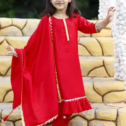 BAESD Girls Embroidered Round Neck Gotta Patti Kurta with Pyjamas & With Dupatta image 3