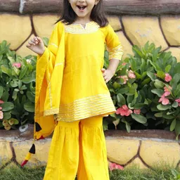 BAESD Girls Embroidered Round Neck Gotta Patti Kurti with Pyjamas & With Dupatta image 3