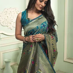 KALINI Woven Design Zari Silk Blend Banarasi Saree image 3