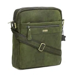 WildHorn Green Leather Oversized Structured Sling Bag With Tasselled image 3