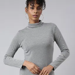 SHOWOFF Striped Printed High Neck Long Sleeves Casual Top image 2