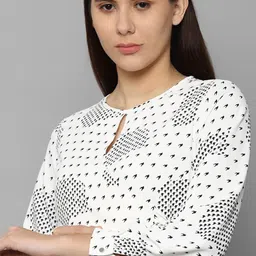 Allen Solly Woman White & Black Print Keyhole Neck Top image 2