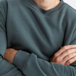DeFacto Men Green Solid Sweatshirt image 2