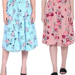 manat diva Women Floral Print A-line Multicolor Skirt image 1