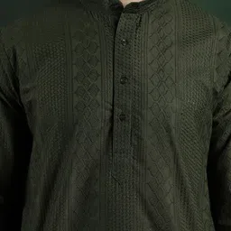 SOJANYA Men Embroidered Regular Thread Work Pure Cotton Kurta with Churidar image 5