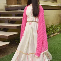 Fayon Kids Girls Printed Layered Gotta Patti Pure Cotton Kurta with Skirt & With Dupatta image 2