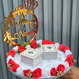 creative horizon Artificial Flower Design Engagement Ring Tray Platter, Name Plate,Ring plate Wood Decorative Platter image 2