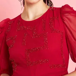 Antheaa Embellished Puff Sleeve Chiffon Maxi Dress image 3