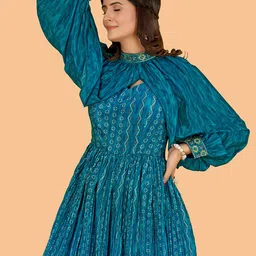 CHANSI Geometric Printed  Fit & Flared Maxi Ethnic Dress image 2