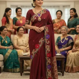 gsm Embroidered, Floral Print, Solid/Plain Chanderi Chiffon Saree-picture-38