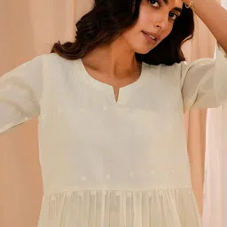 Libas Off White Self Design Round Neck Pure Cotton Kurti With Palazzos image 3