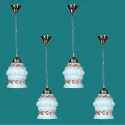 1ST TIME White & Brown 4 Pieces Textured Bell Shaped Hanging Ceiling Lamps image 2