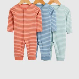 mothercare Boys Pack of 3 Striped Sleepsuit image 1