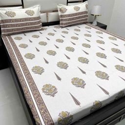 Pure Decor Brown & White Ethnic Motifs 330 TC Queen Bedsheet with 2 Pillow Covers-picture-25