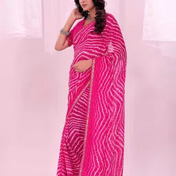 KALINI Embroidered Pure Georgette Leheriya Saree image 5