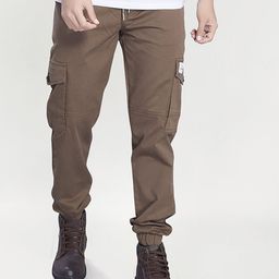 THE BEETEL HOUSE Men Relaxed Straight Leg Easy Wash Cargos Trousers-image-75