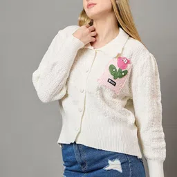 KASMA Women Floral Woollen Long Sleeves Cardigan image 2