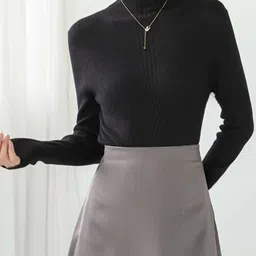 Outzidr Women Ribbed High Neck Long Sleeves Fitted Pullover Sweater-image-60