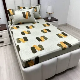 Pure Decor Green & Grey Geometric Pure Cotton 260 TC Single Bedsheet 1.73 m x 2.36 m-image-89